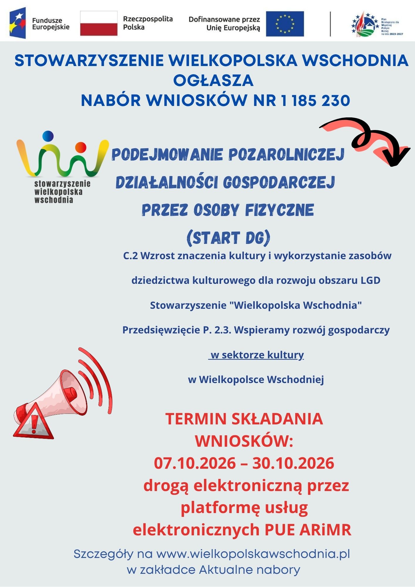 2.Nabór wniosków nr 1 185 230– podejmowanie działalności gospodarczej (start DG)